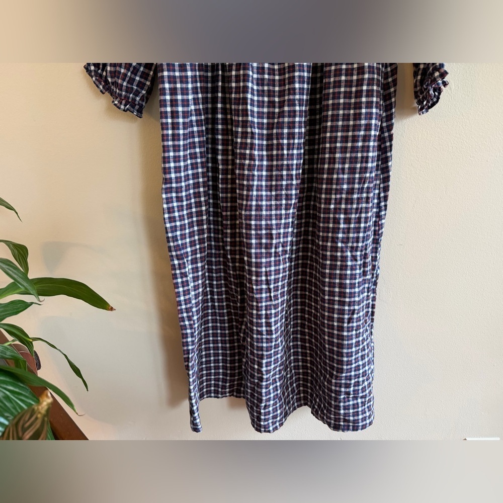 J Crew Womens Dress Plaid Flannel Cottage Puff Sleeve Smocked Midi Navy Size L - Picture 5 of 14